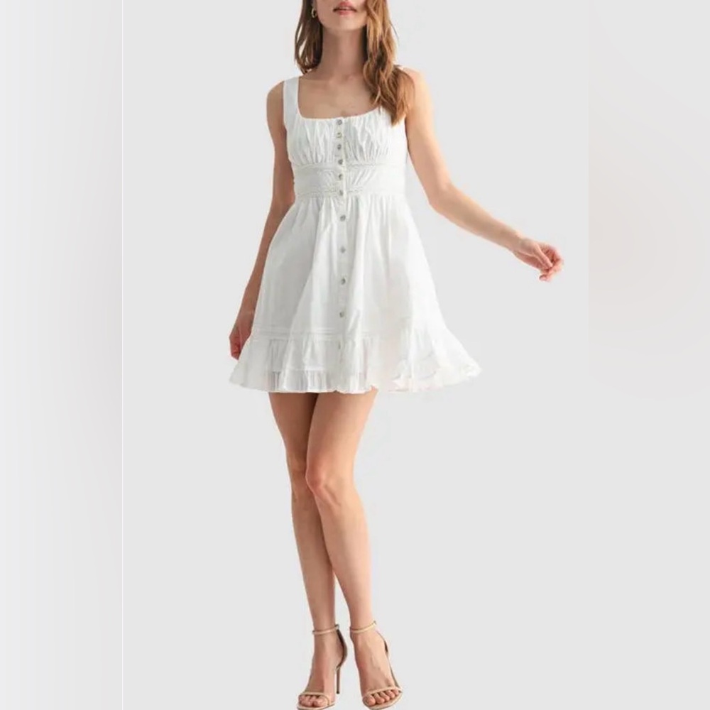 All In Favor Lace White Ruffle Mini Dress Button Front Cotton festival
